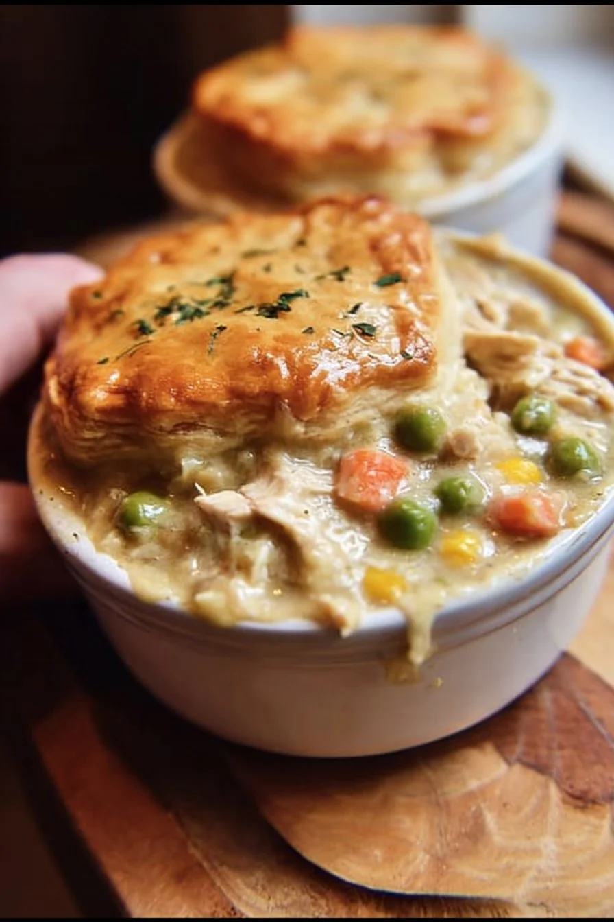 Delicious Crock Pot Chicken Pot Pie served in a rustic dish