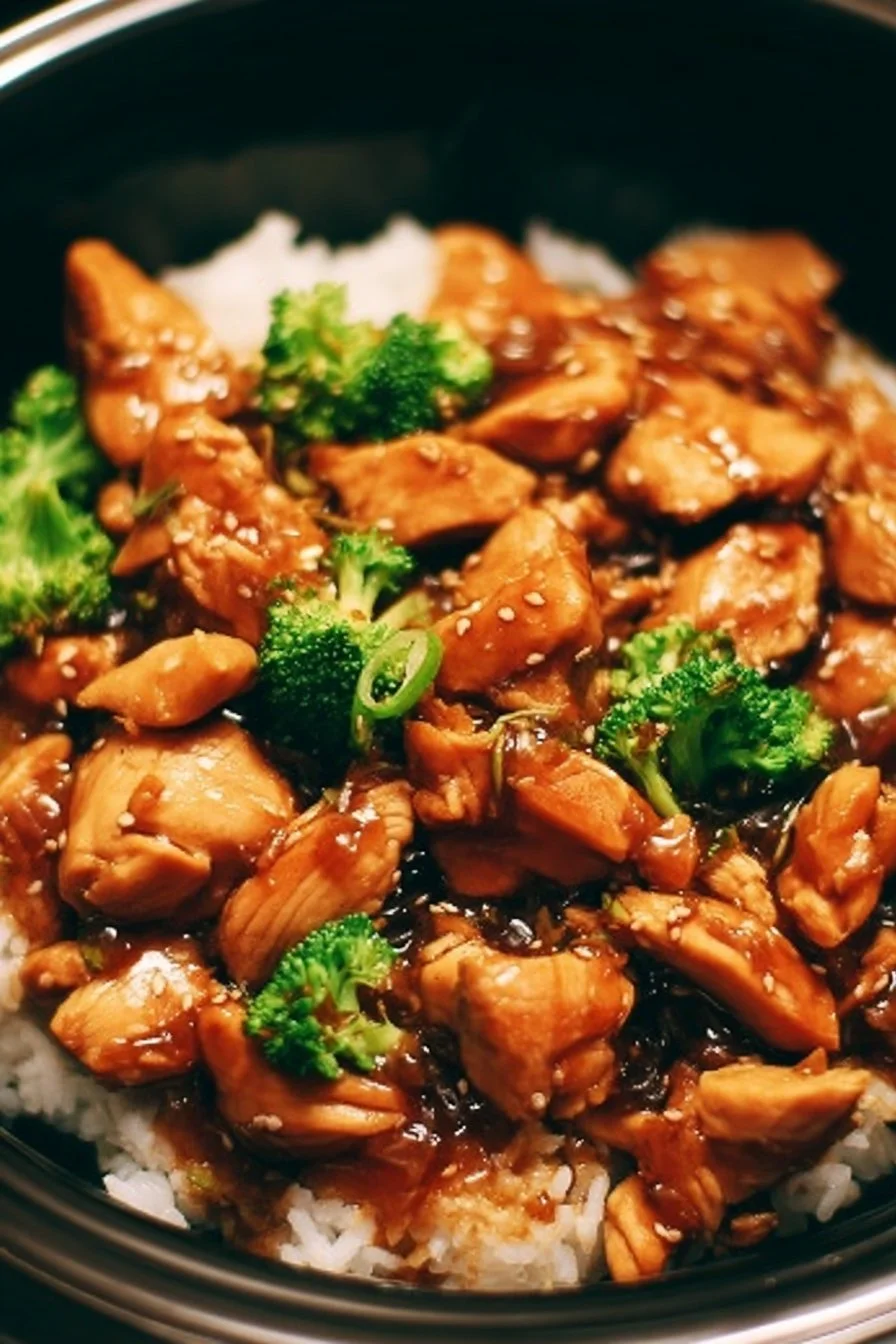 Dump and Go Crockpot Teriyaki Chicken 2 Delicious Dump and Go Crockpot Teriyaki Chicken served on a plate with rice and vegetables.