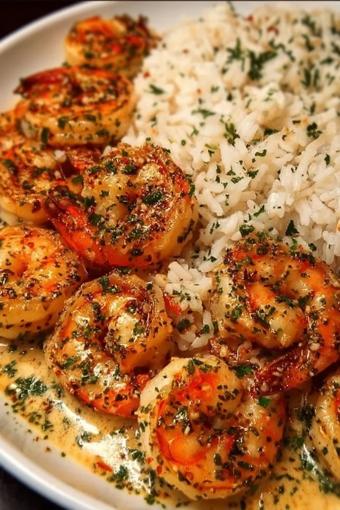 Delicious creamy garlic butter shrimp served over rice