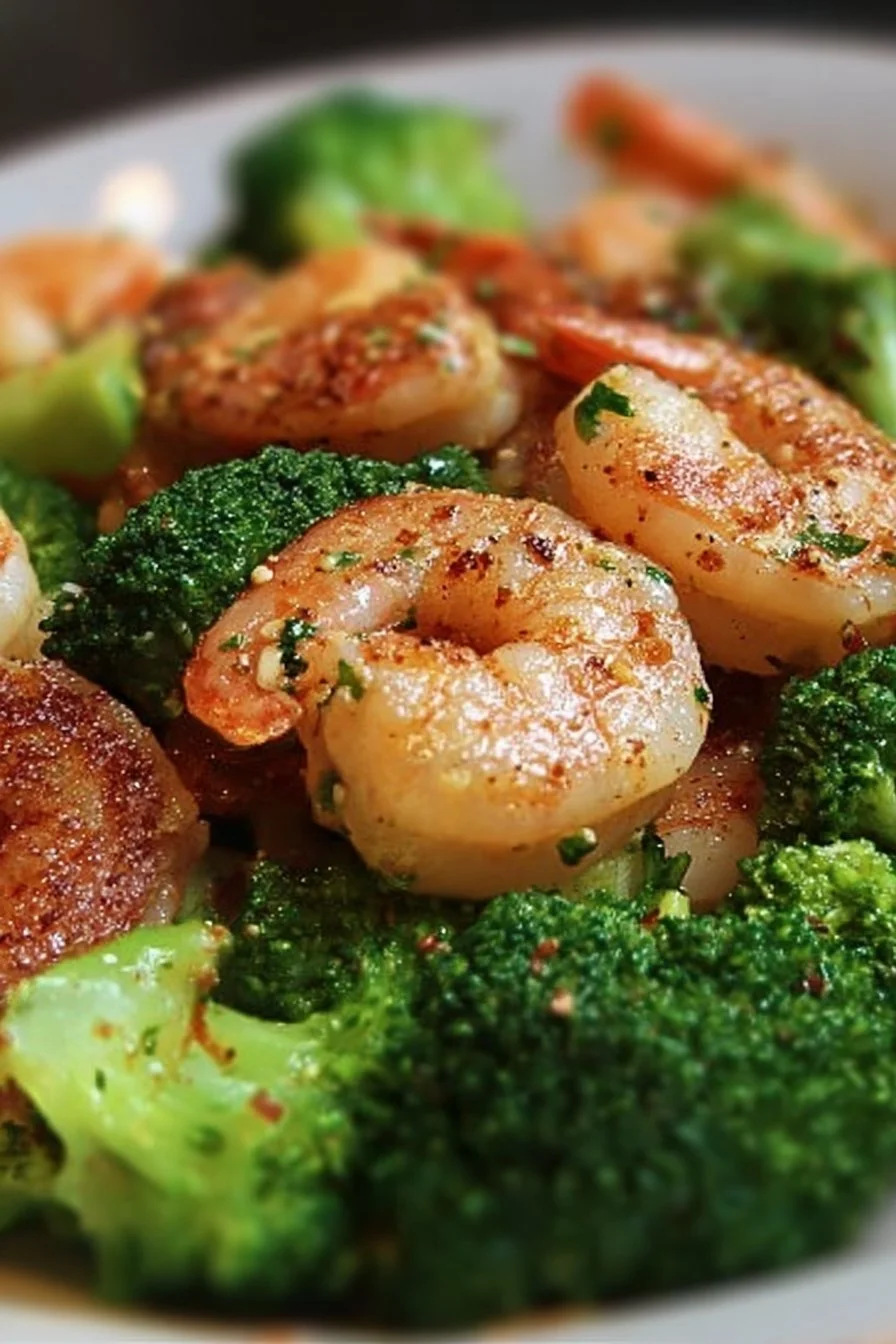 Low Carb Shrimp And Broccoli 2 Low carb shrimp and broccoli dish on a plate for a healthy meal.