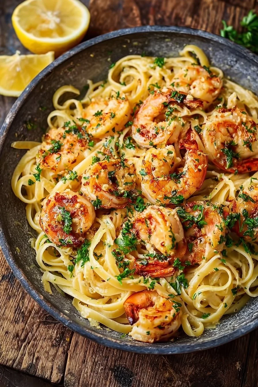 Old Bay Garlic Shrimp Pasta – A Bold & Comforting Seafood Favorite 2 Old Bay garlic shrimp pasta dish served in a bowl, garnished with herbs.