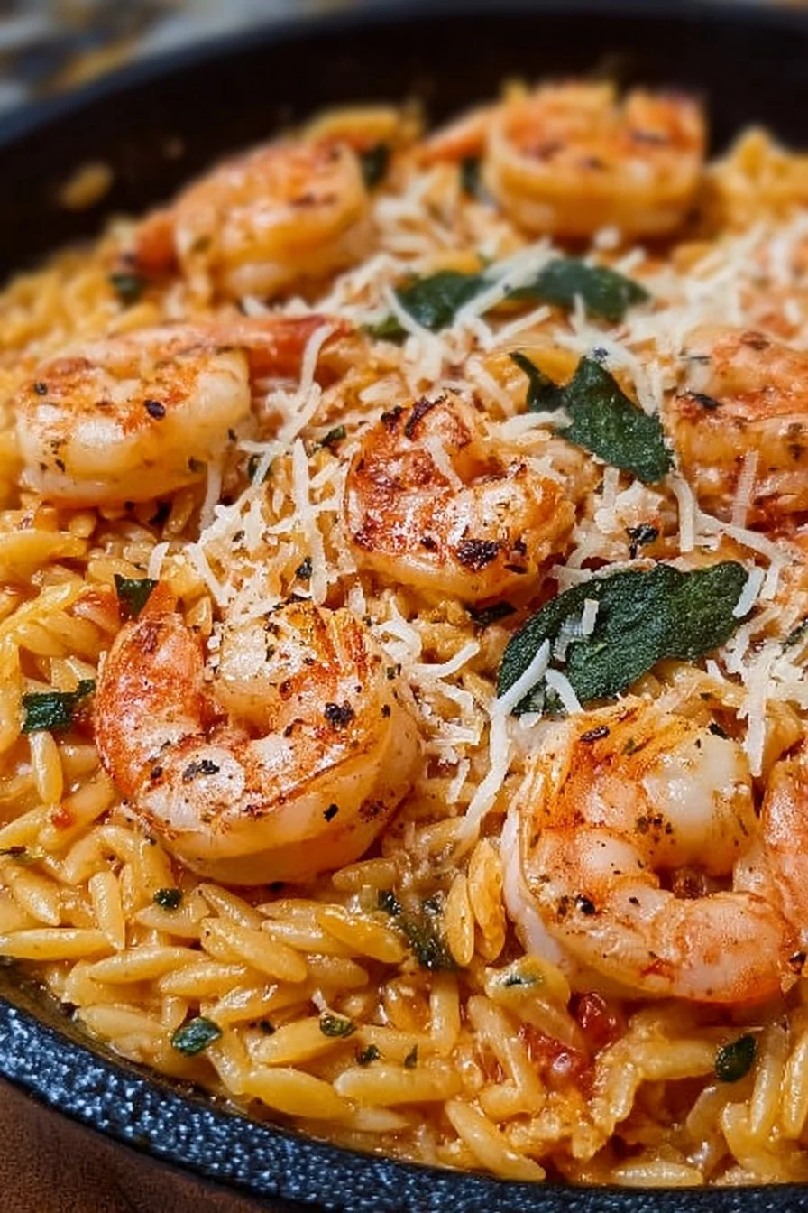 One Pan Parmesan Orzo with Shrimp 2 Delicious One Pan Parmesan Orzo with Shrimp served in a bowl
