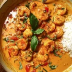 Delicious Thai Coconut Shrimp Curry served in a bowl with fresh herbs