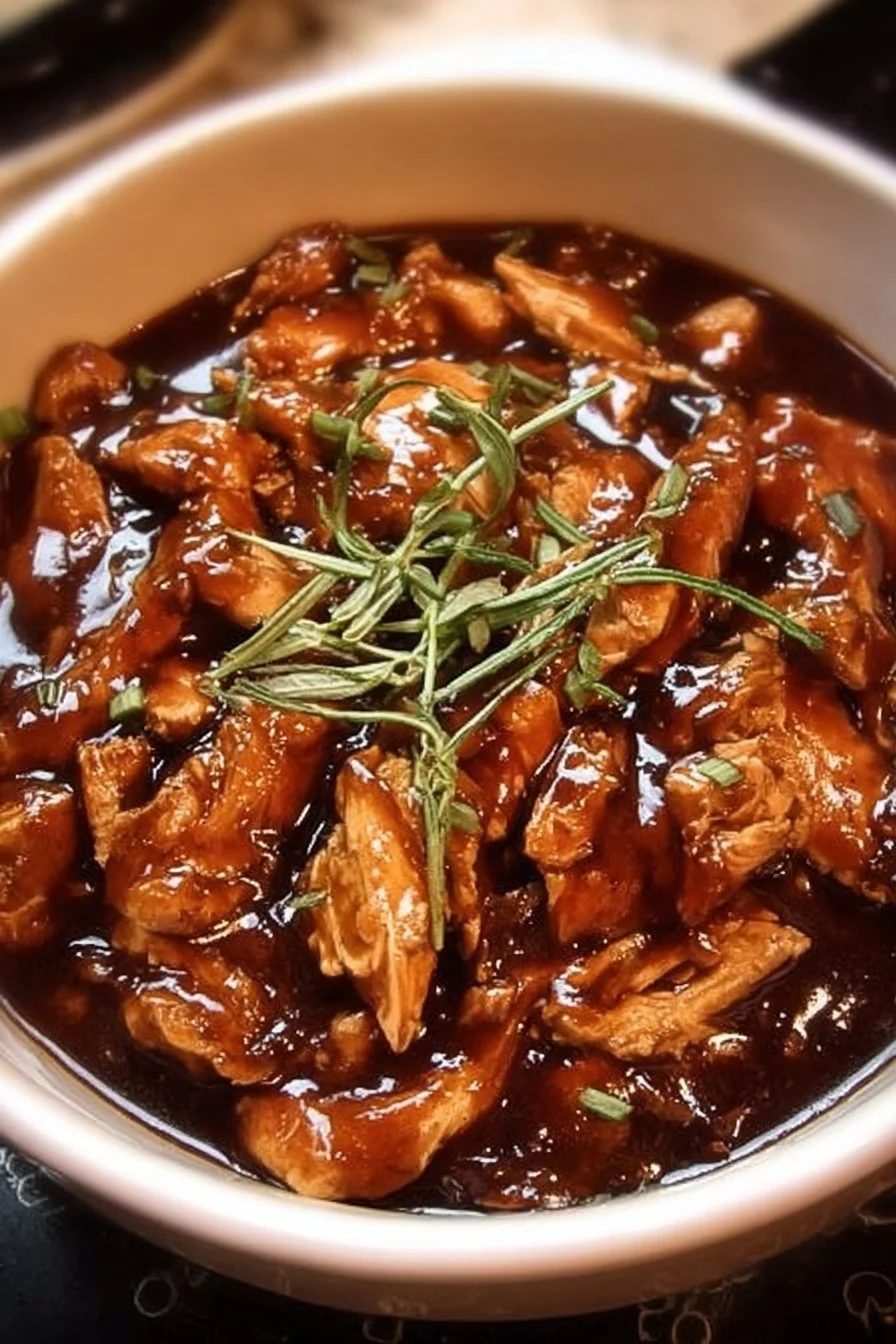 The Best Crock Pot Bourbon Chicken 2 Delicious Crock Pot Bourbon Chicken served on a plate with vegetables.