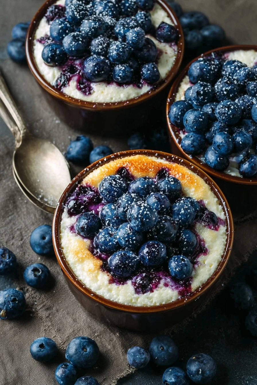 Baked blueberry cottage cheese bowls topped with fresh blueberries