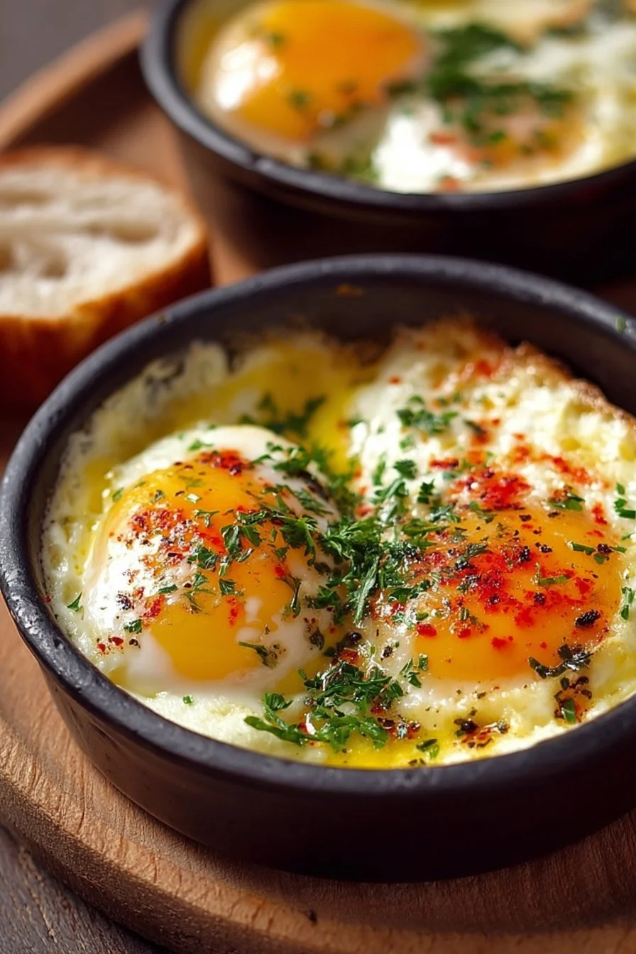 Baked Cottage Cheese Eggs 2 Baked cottage cheese eggs dish served on a plate