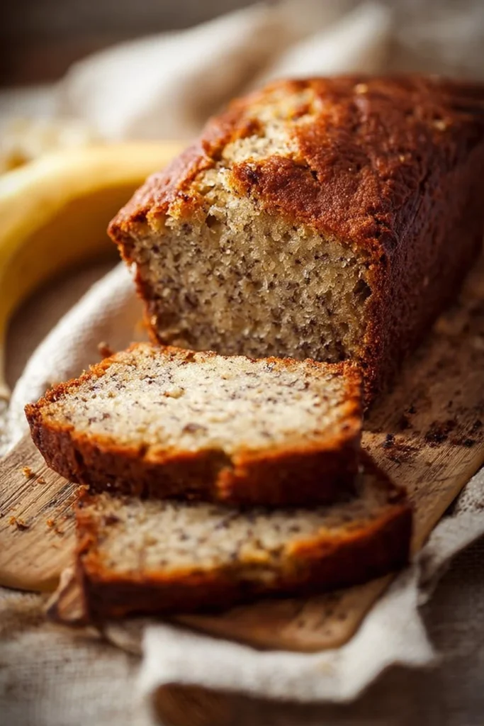 Deliciously moist banana bread with ripe bananas and walnuts