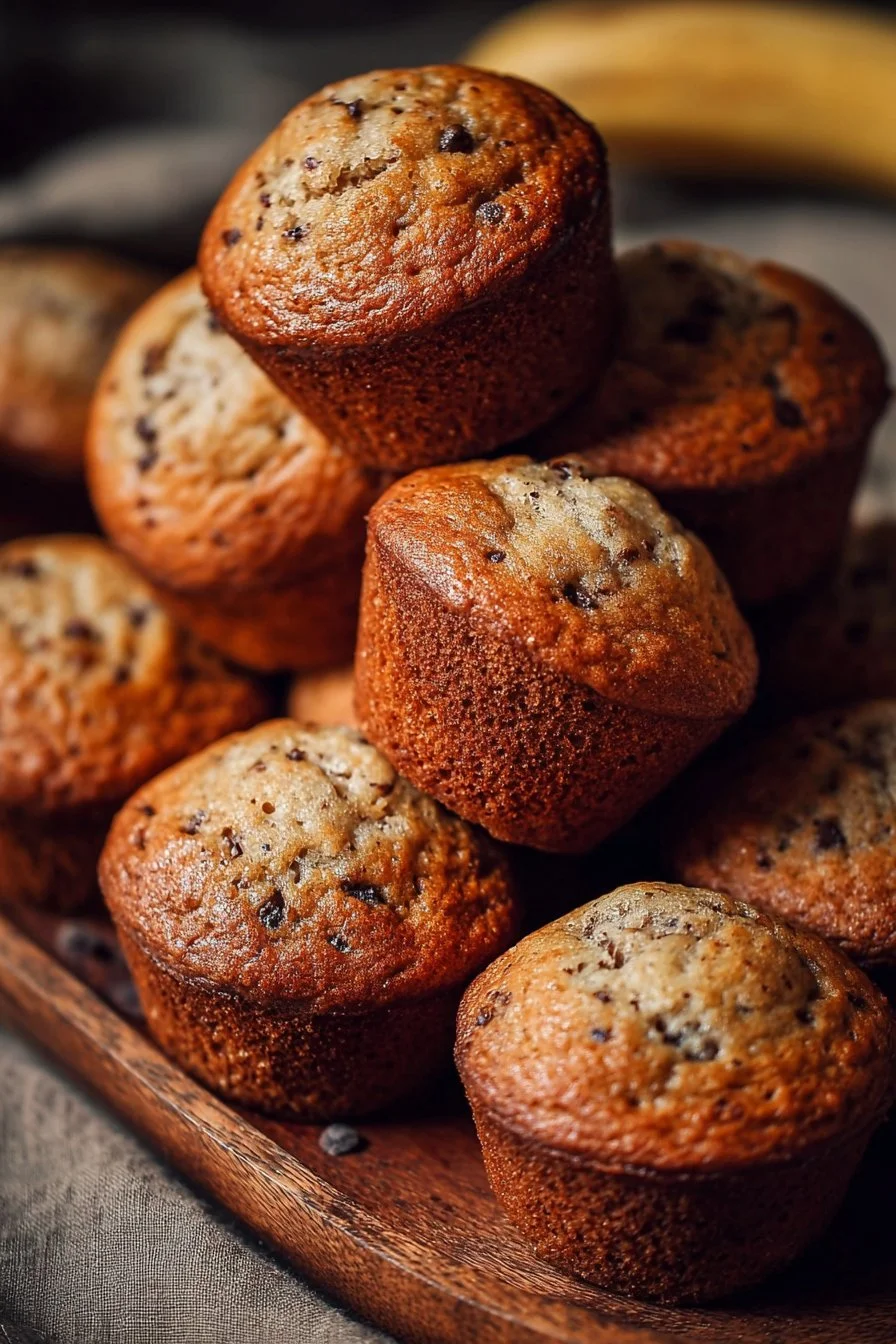 Delicious homemade banana bread muffins on a rustic wooden table