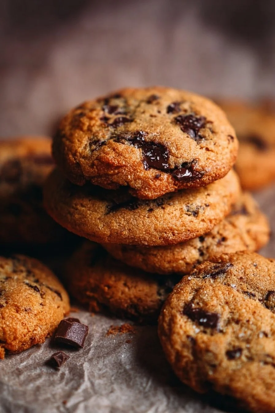 Freshly baked Banana Chocolate Chip Cookies on a cooling rack.
