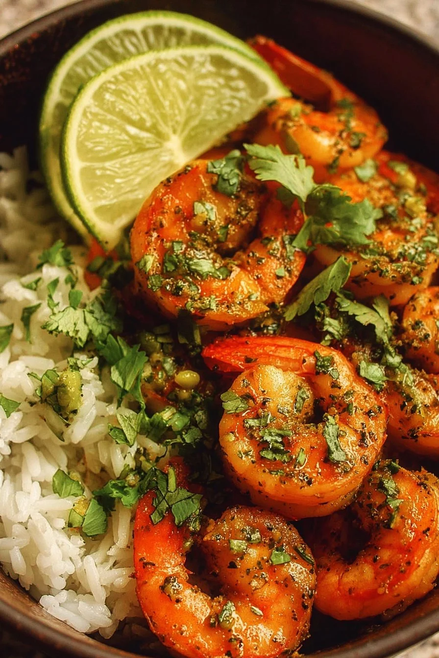 Cilantro Lime Shrimp Bowls 2 Cilantro lime shrimp bowls with vibrant vegetables and fresh lime garnish