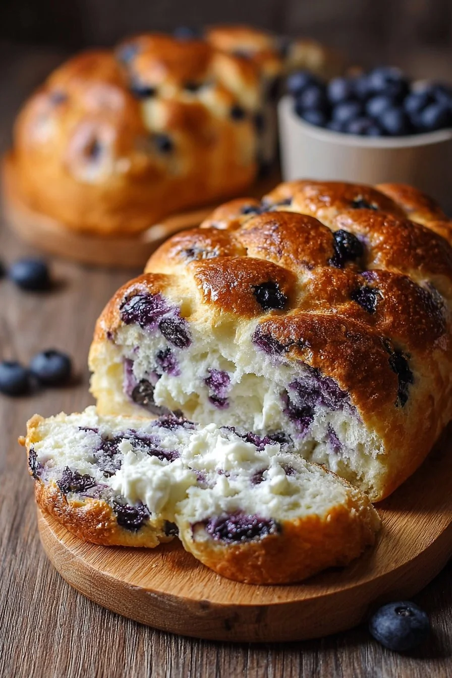 Cottage Cheese and Blueberry Cloud Bread 2 Cottage cheese and blueberry cloud bread on a white plate