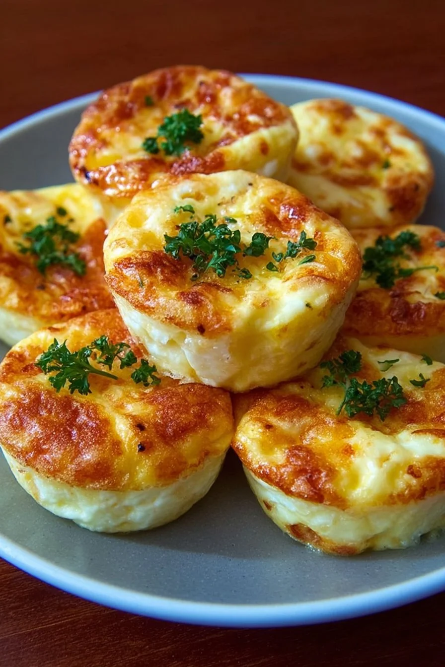 A plate of fluffy Cottage Cheese Egg Bites with herbs and spices.