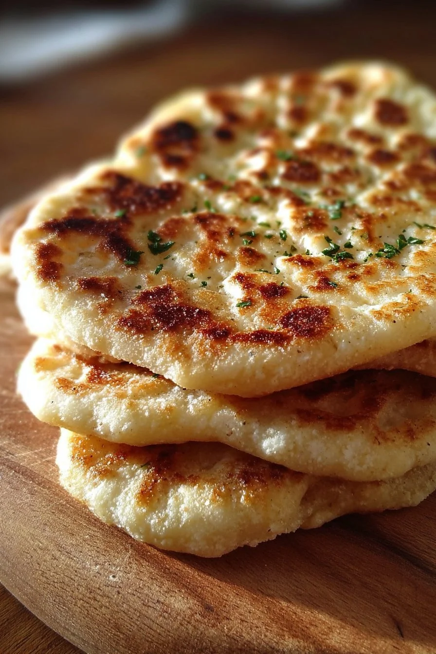 Cottage Cheese Flatbread 2 Homemade cottage cheese flatbread topped with fresh herbs and vegetables.