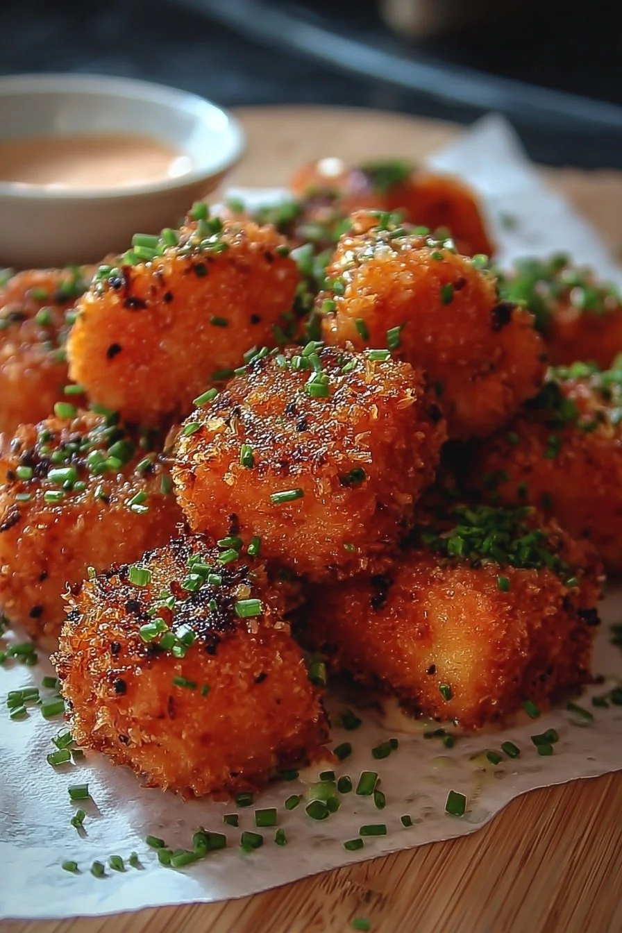 Crispy Bang Bang Salmon Bites 2 Crispy Bang Bang Salmon Bites served with dipping sauce