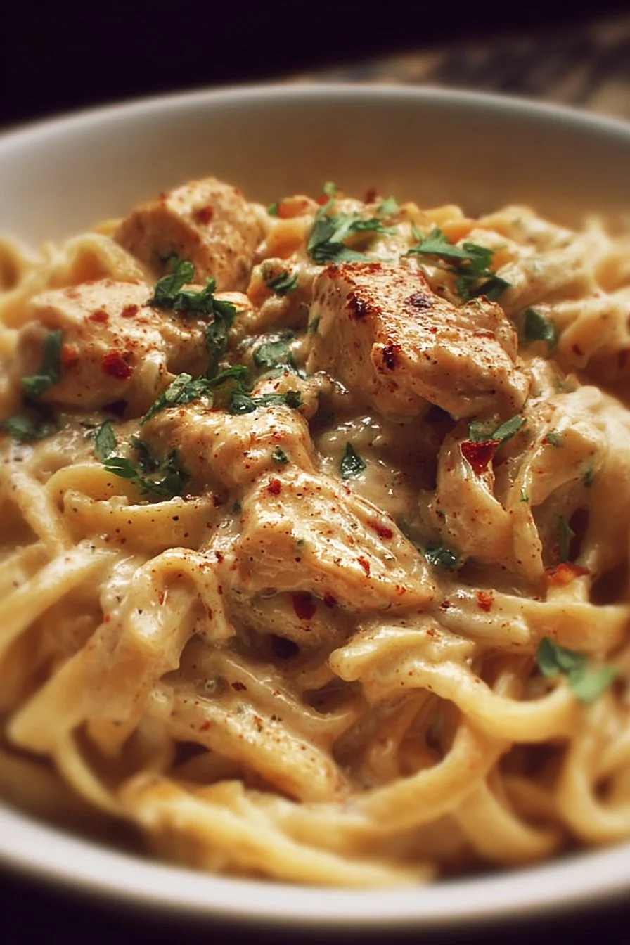 Delicious Crock Pot Cajun Chicken Pasta with vibrant spices and creamy sauce