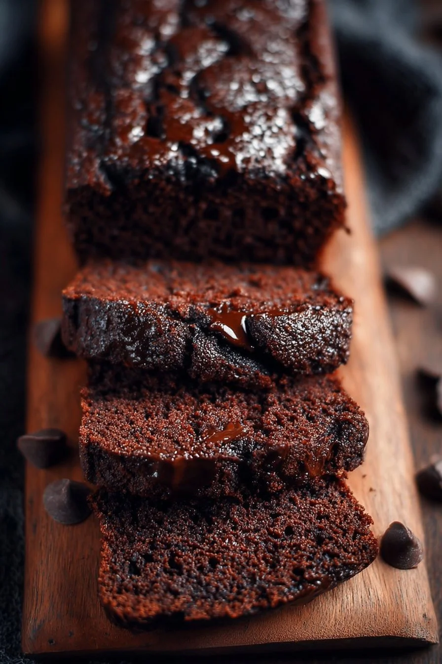 Double Chocolate Banana Bread 2 Freshly baked double chocolate banana bread with chocolate chunks