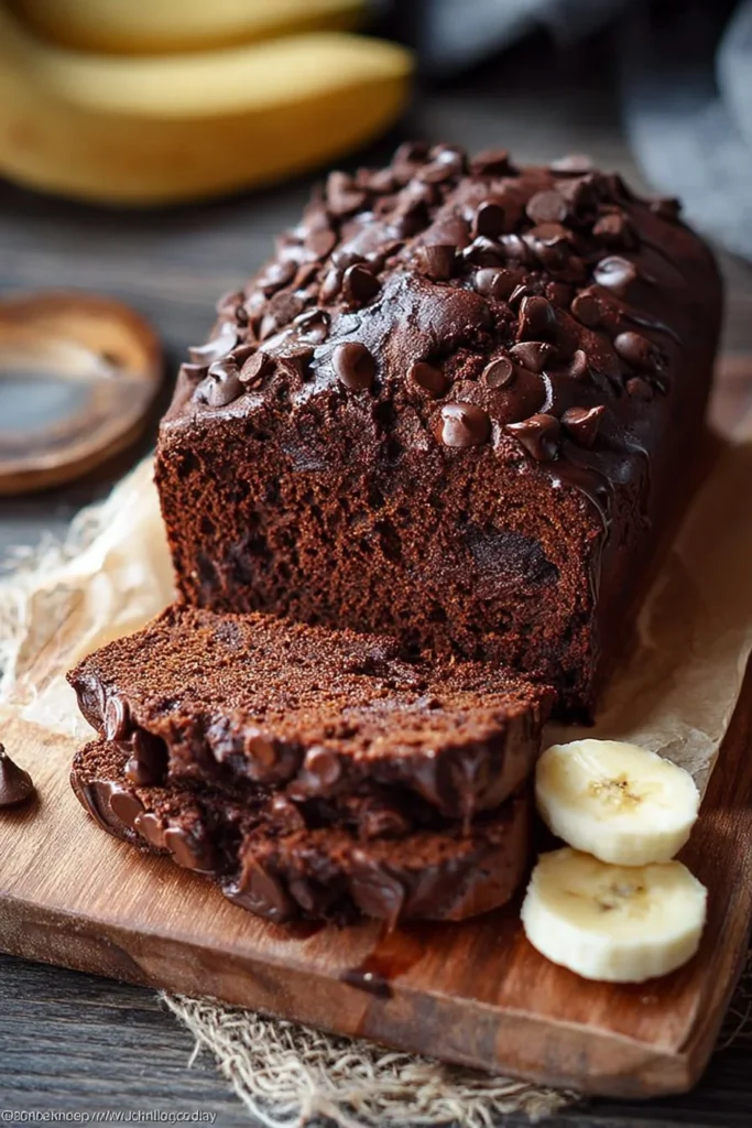 Delicious gluten-free chocolate banana bread slice on a plate