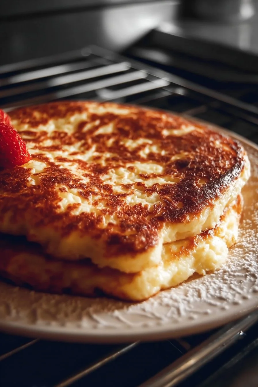 High protein cottage cheese oven pancake topped with fresh berries
