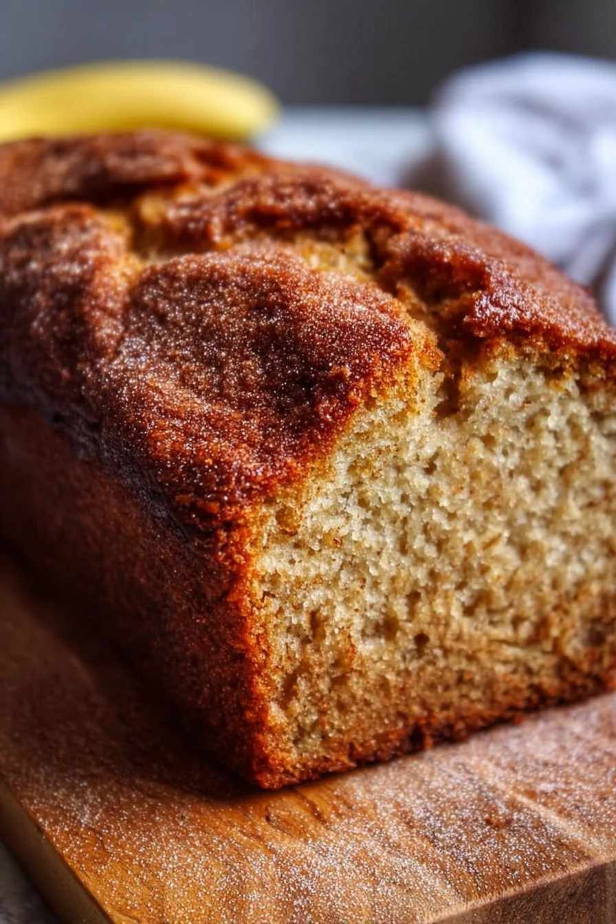Freshly baked snickerdoodle banana loaf with cinnamon topping