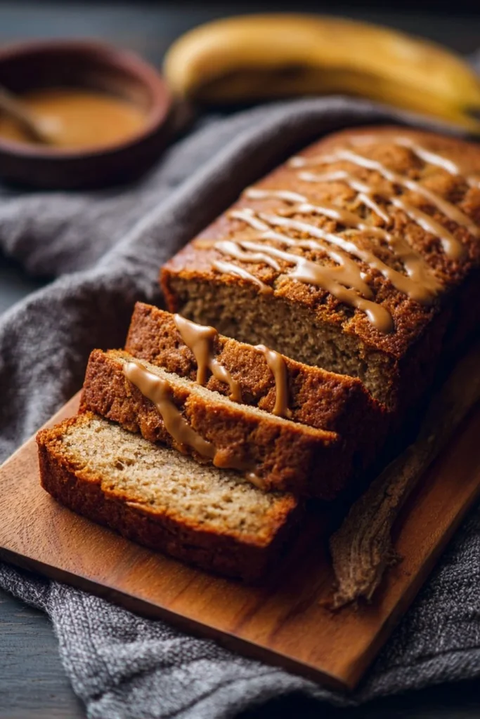 Delicious slice of viral Biscoff banana bread with a golden crust and Biscoff spread