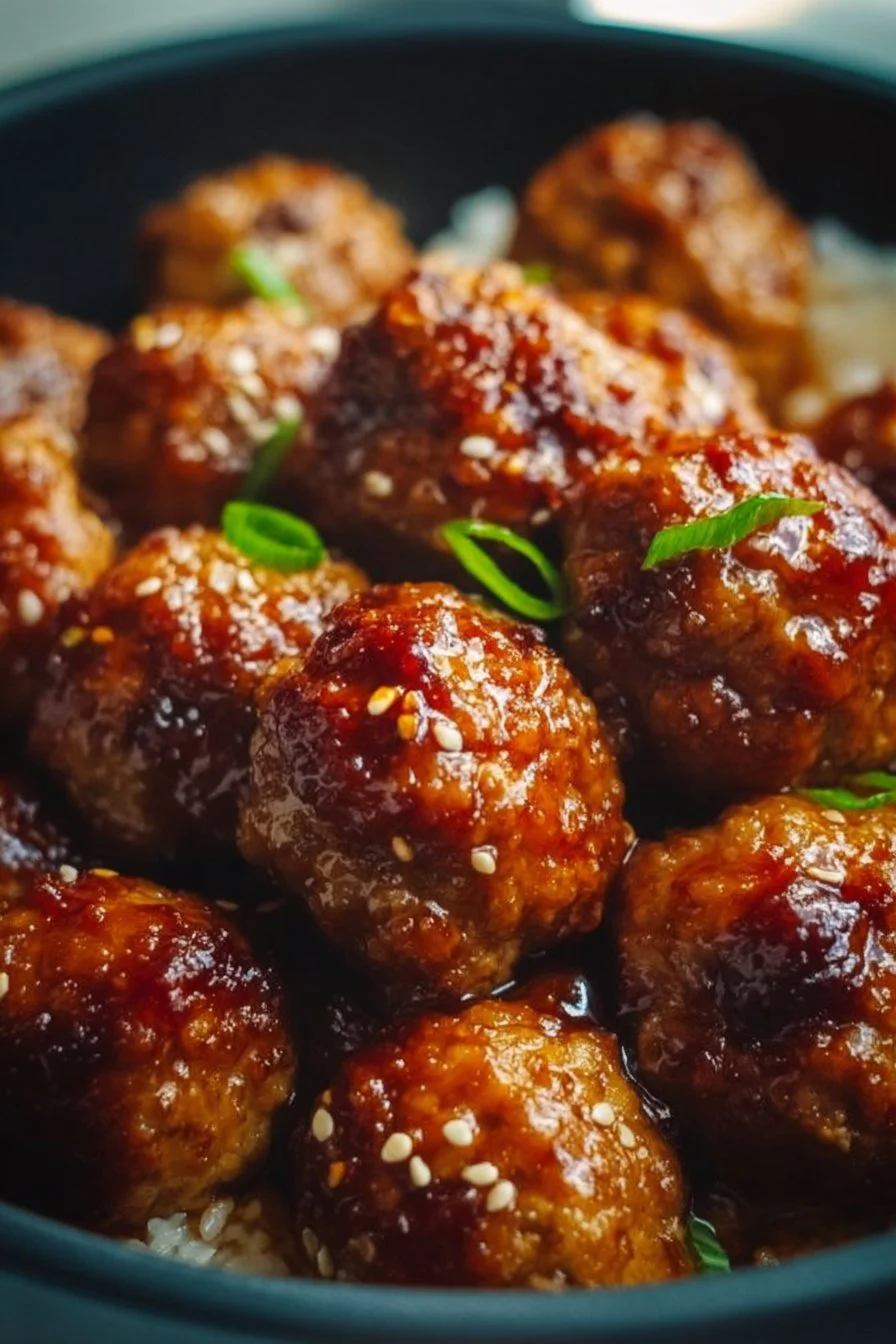 Delicious Asian meatballs cooking in a crockpot