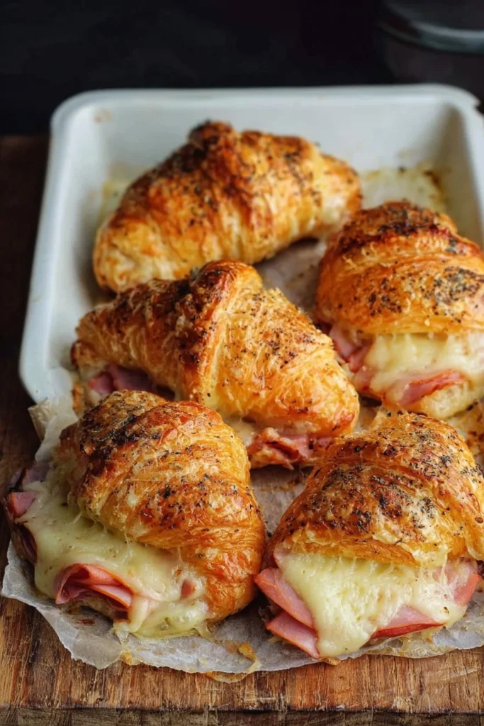 Freshly baked ham and cheese croissants ready to enjoy