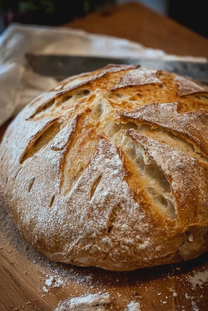 Freshly baked sourdough bread using the beginner high starter method
