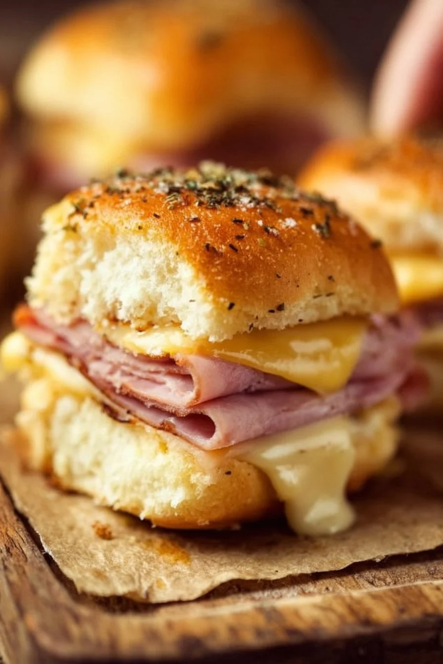 Ham and cheese sliders served on a platter for a delicious snack option