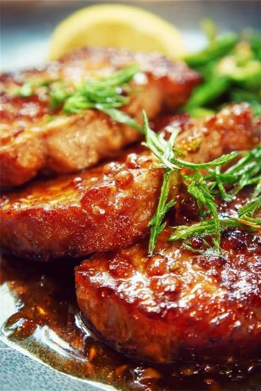Delicious Honey Garlic Pork Chops served with sautéed vegetables