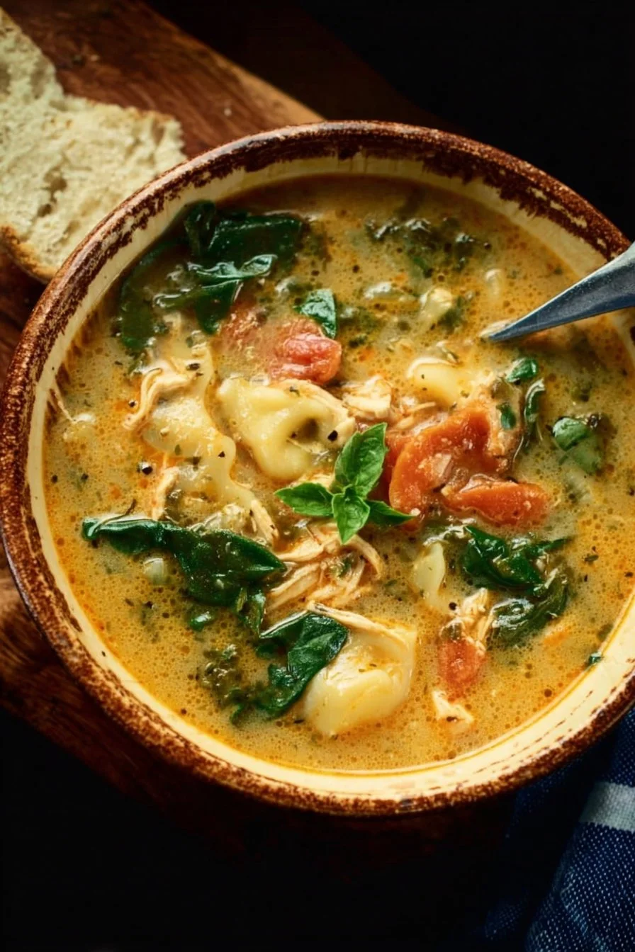 Delicious bowl of Marry Me Tuscan Chicken Soup topped with fresh herbs