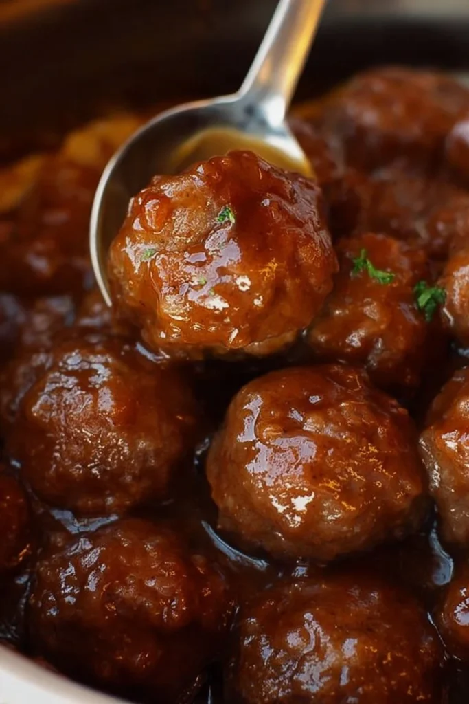 Delicious Salisbury steak meatballs cooked in a slow cooker