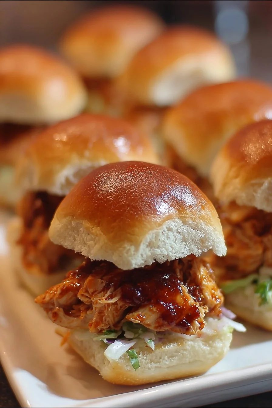 Delicious barbecue chicken sliders served with fresh ingredients