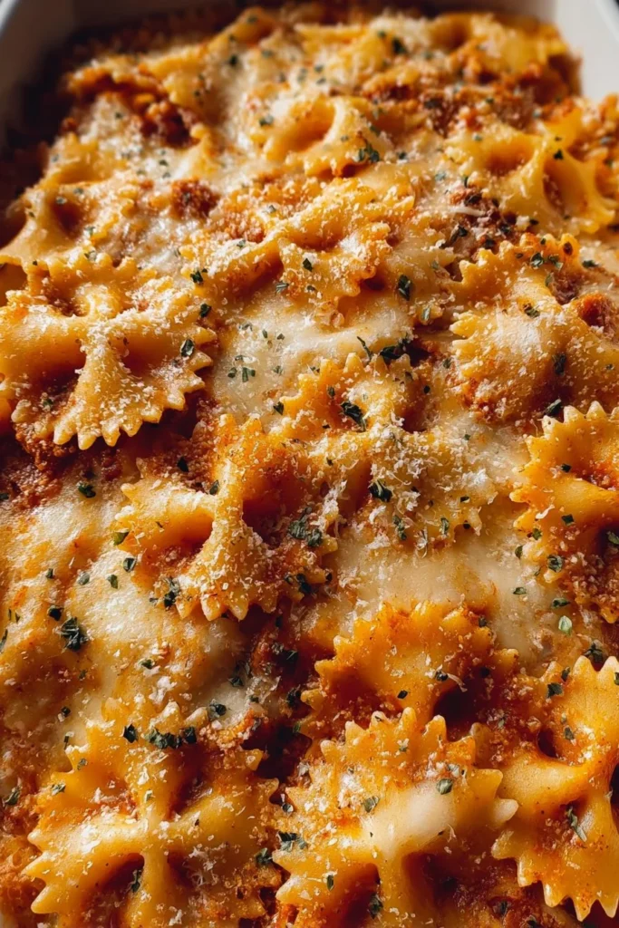 Bow-Tie Pasta Lasagna Bake with cheese and sauce