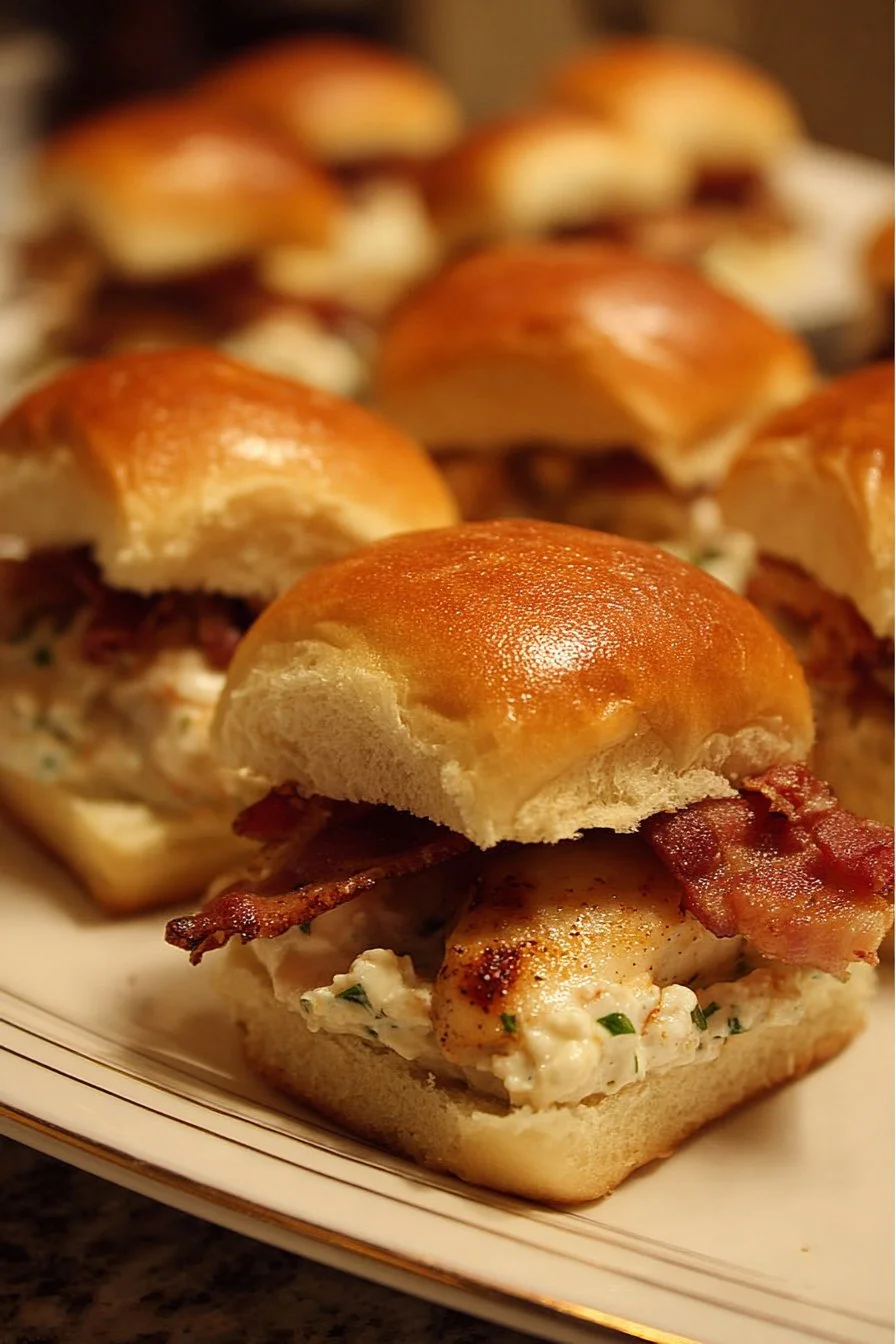 Chicken Bacon Ranch Sliders 2 Tasty Chicken Bacon Ranch Sliders topped with fresh ingredients