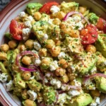 Chickpea Feta Avocado Salad with fresh ingredients in a bowl