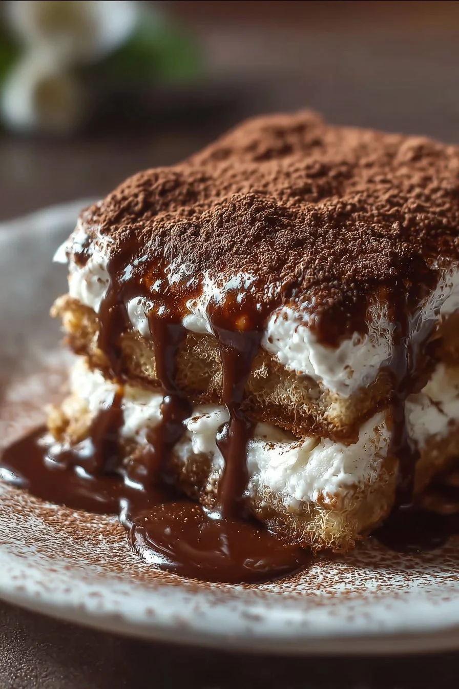 Delicious chocolate lasagna layered with chocolate cream and cookie crumbs