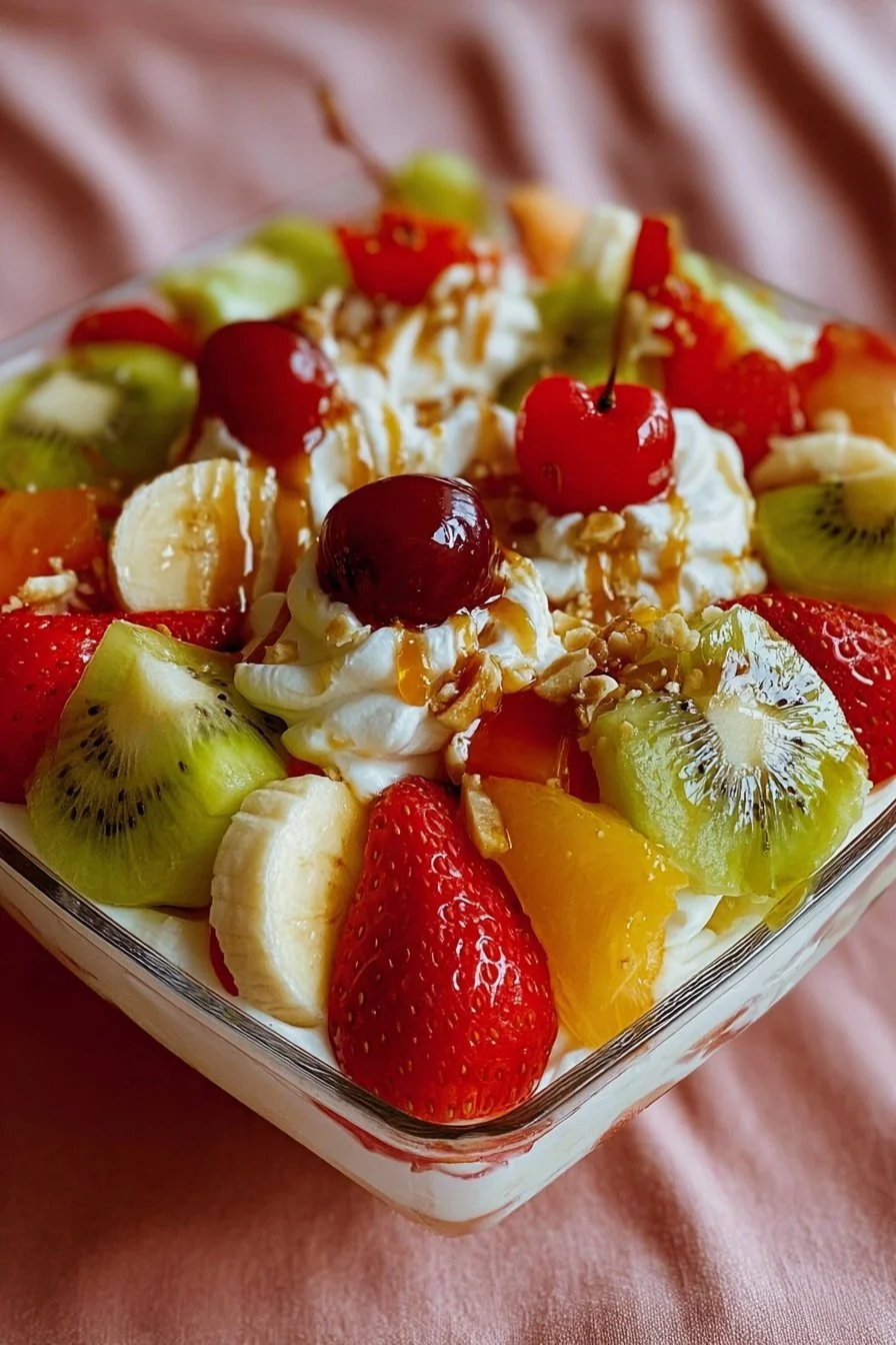 Creamy Fruit Salad 2 Creamy fruit salad with mixed fresh fruits and creamy dressing