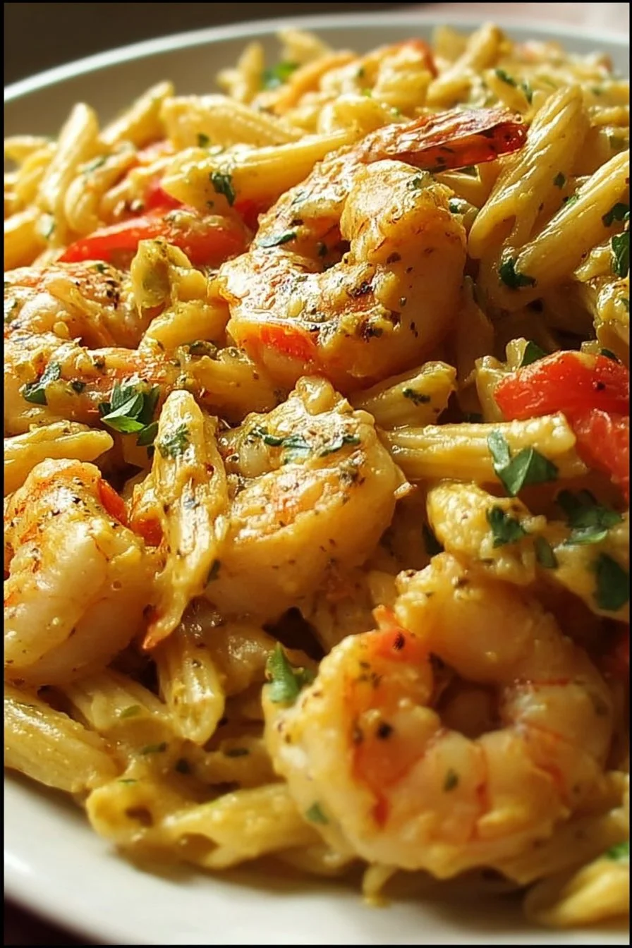 Creamy Jamaican Shrimp Rasta Pasta 2 Creamy Jamaican Shrimp Rasta Pasta served with vibrant vegetables