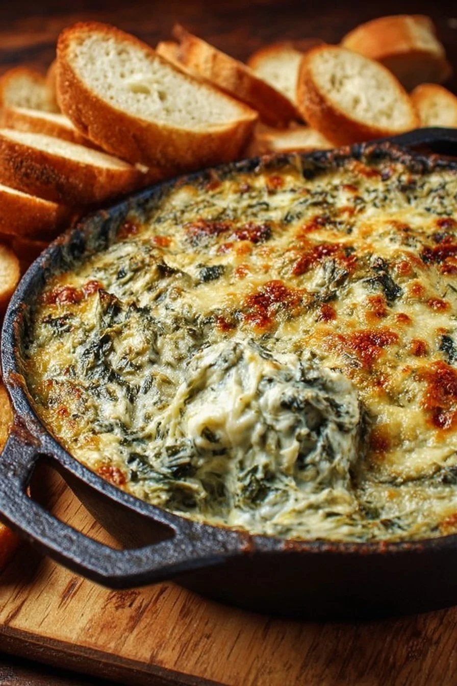 Creamy spinach artichoke dip served with tortilla chips