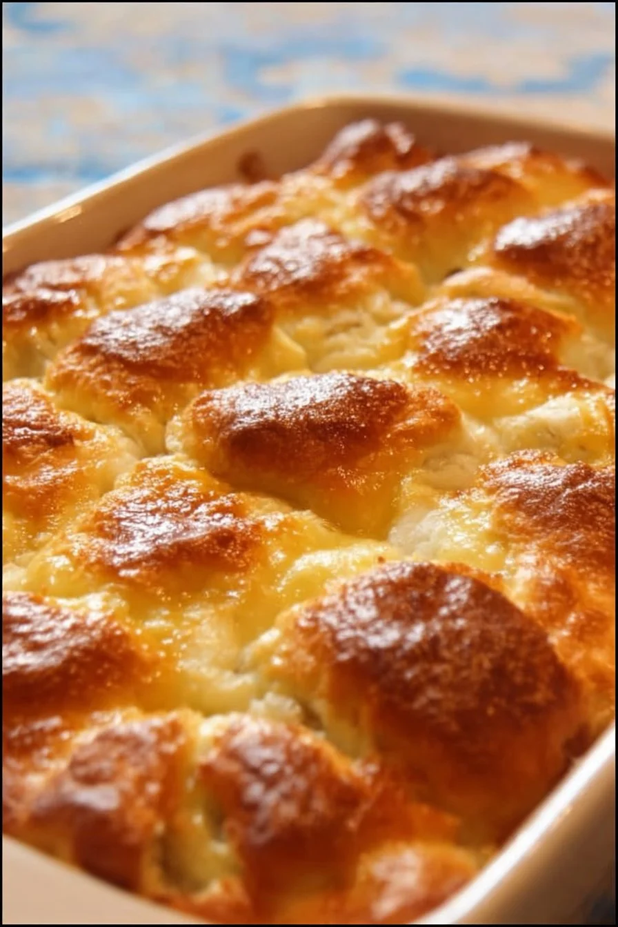 Delicious Crescent Roll Casserole served on a plate with toppings