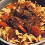 Delicious crockpot beef and noodles in a bowl, perfect for easy dinners
