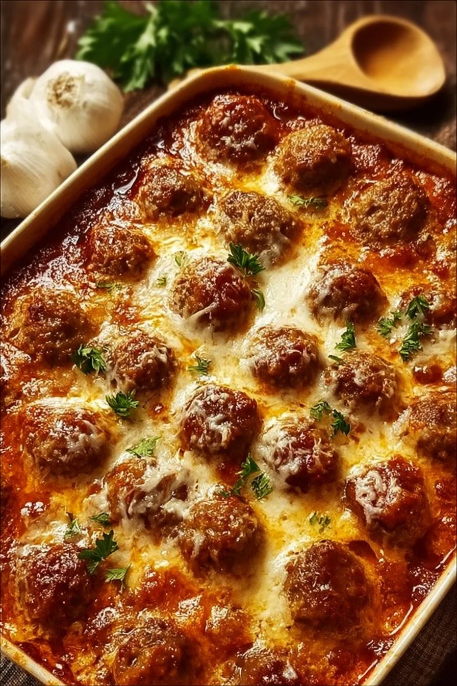 Dump-and-Bake Meatball Casserole 2 Delicious dump-and-bake meatball casserole fresh out of the oven.