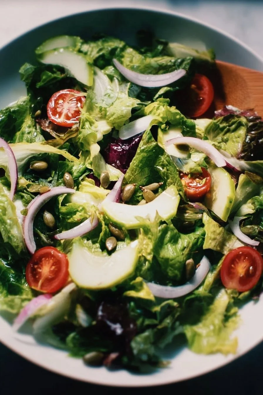 Colorful everyday salad featuring fresh greens and vibrant vegetables.