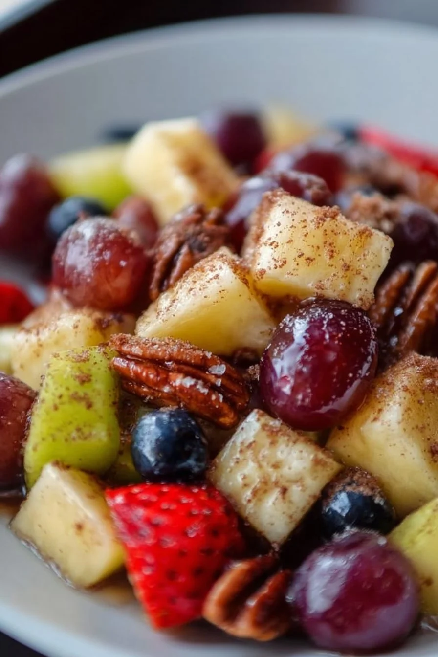 Fall Fruit Salad with Cinnamon-Honey Dressing featuring seasonal fruits