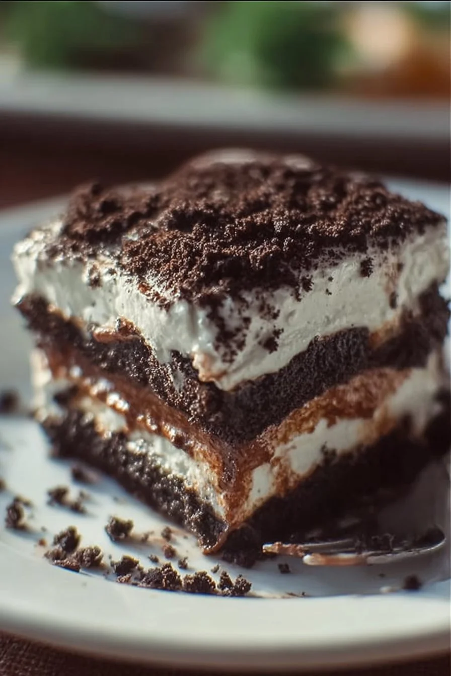 Five Layer Oreo Lasagna 2 Delicious Five Layer Oreo Lasagna with creamy filling and crushed Oreos