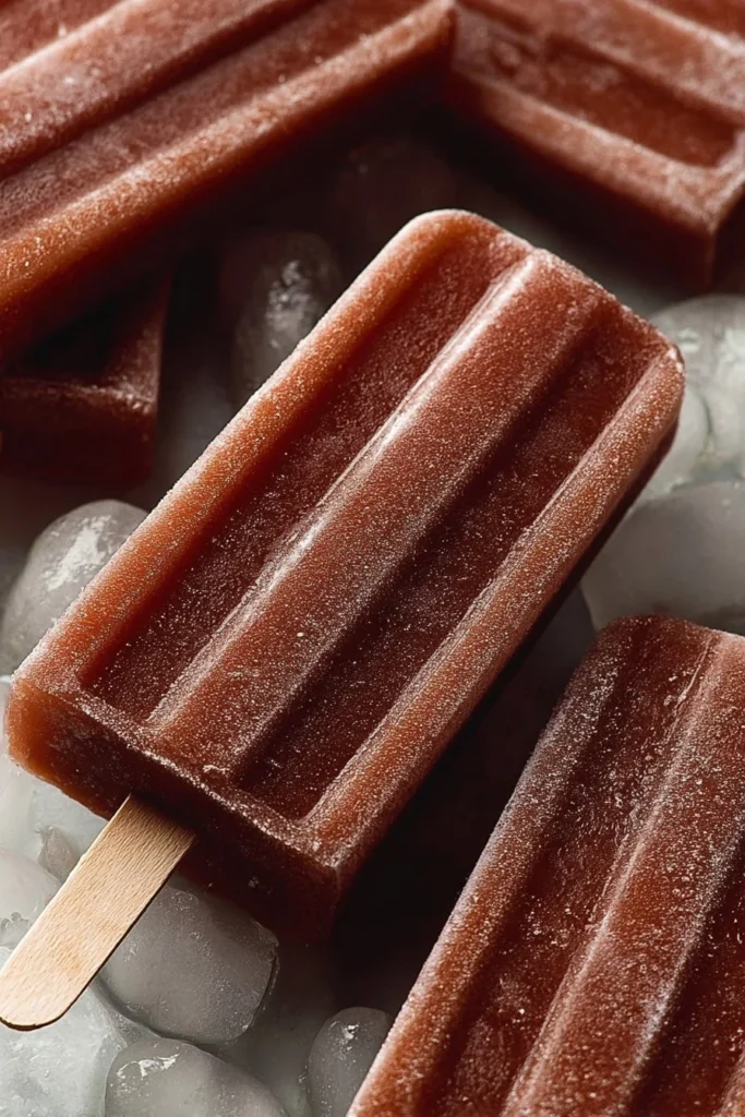 Homemade fudge popsicles melting in the sun, perfect summer treat.