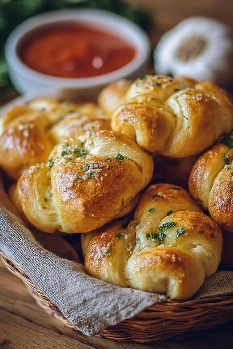 Delicious homemade garlic knots brushed with butter and garlic