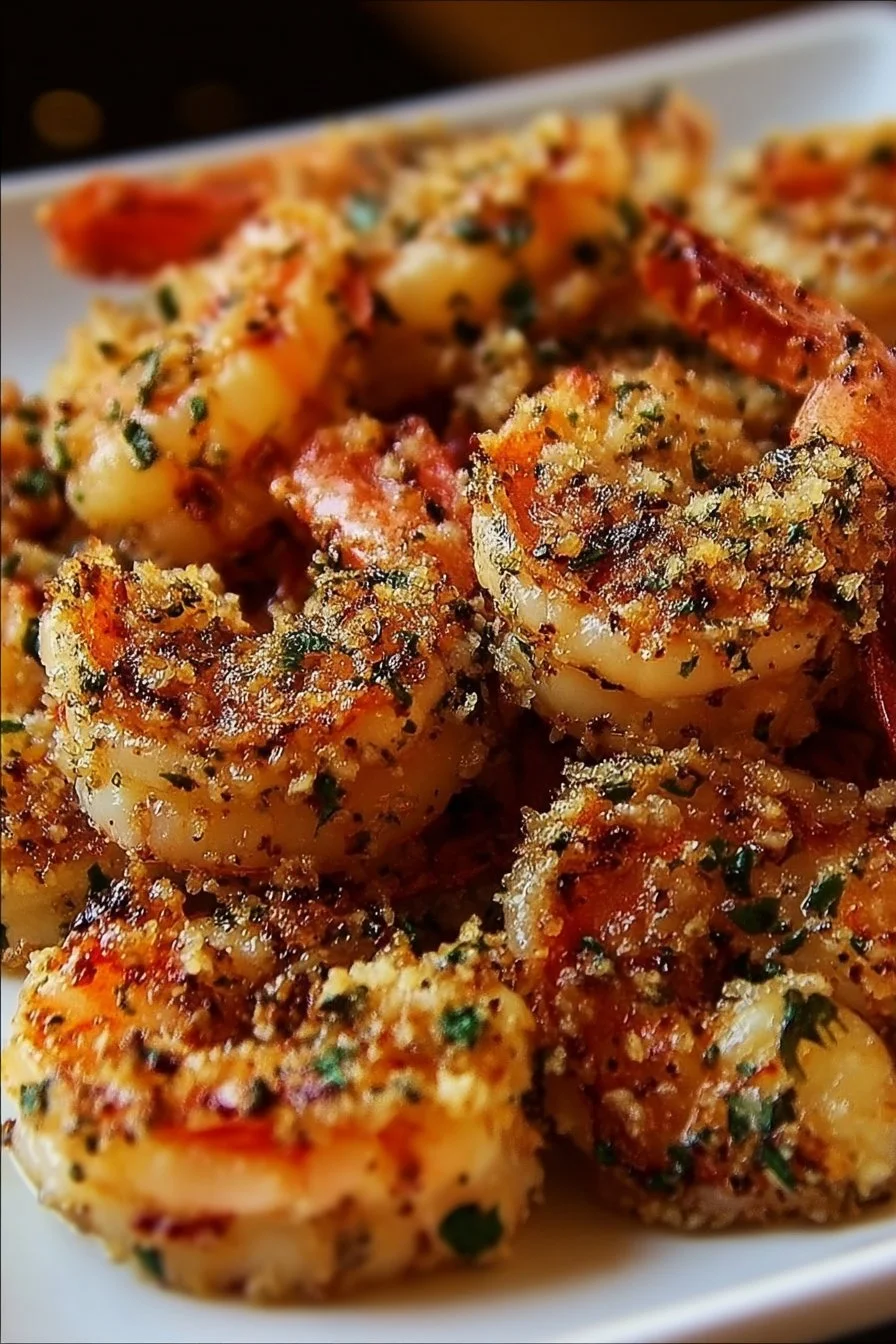 Garlic Parmesan Roasted Shrimp 2 Delicious Garlic Parmesan Roasted Shrimp served on a plate garnished with parsley