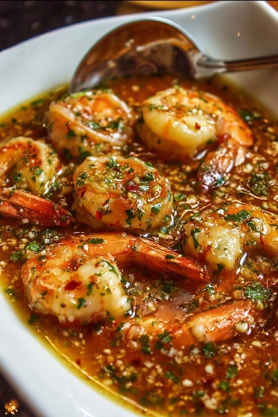 Delicious garlicky butter sauce drizzled over seafood dish