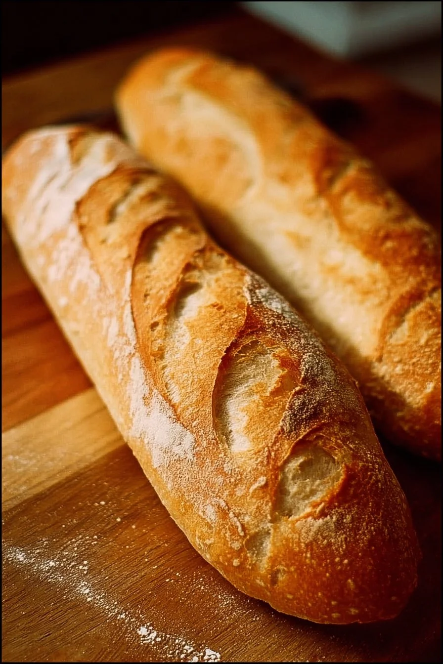 Golden and crispy French bread loaf ready for slicing and serving